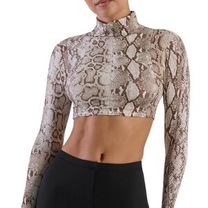 Naked Wardrobe Snakeskin Print Turtleneck Crop Top